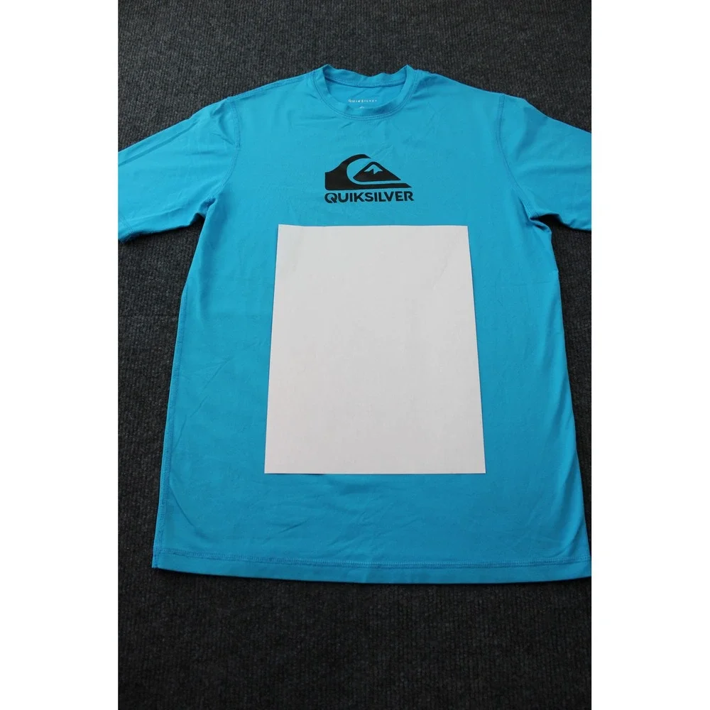 Quiksilver Boys Cyan Blue Short Sleeve Rash Guard Swim Shirt Size 12 M Logo